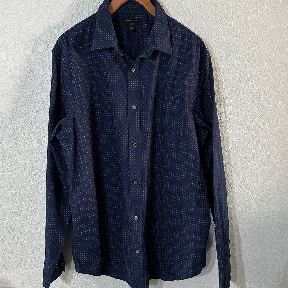 Banana Republic Men Navy Blue Light Blue Flower Long Sleeve Button Down Shirt XL - Picture 2 of 8